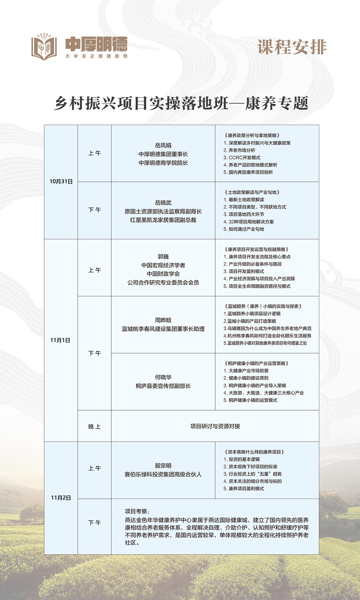 中厚明德集團：第54期《鄉(xiāng)村振興項目實操落地班》——康養(yǎng)專題